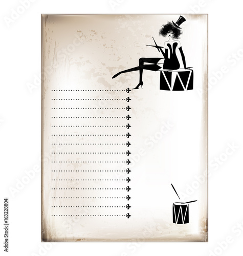 vintage card girl and drums