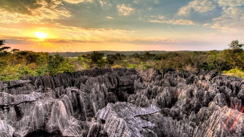 Beautiful Full HD HDR timelapse of  the unique landscape at the Tsingy de Bemaraha Strict Nature Reserve in Madagascar at sunset photo