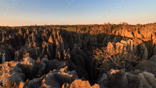 Beautiful sunset view on the unique geography at the Tsingy de Bemaraha Strict Nature Reserve in Madagascar