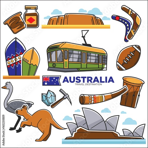 Australia travelling map with destinations and animals