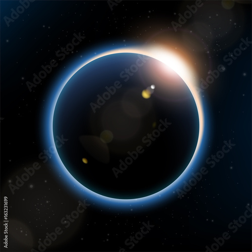 Starlight from behind the planet with lens flare. Vector Illustration