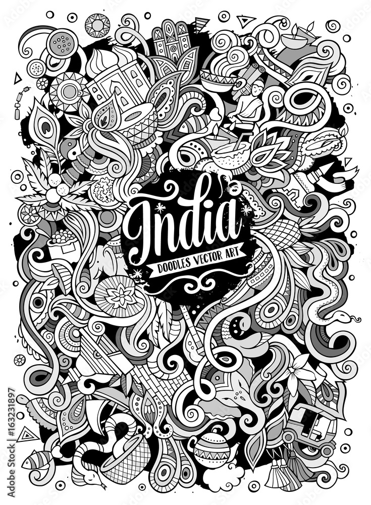 Cartoon cute doodles hand drawn India illustration
