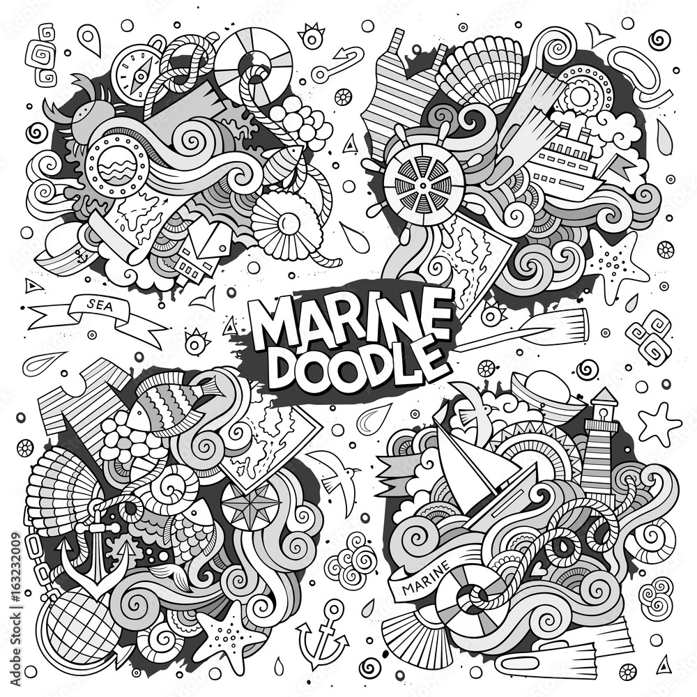 Marine nautical vector doodles design