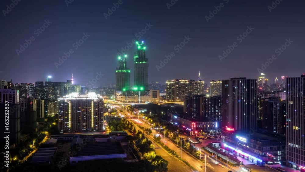 Time lapse of cityscape at night of nanjing Hexi new town,china Time lapse of cityscape at night of nanjing Hexi new town,china