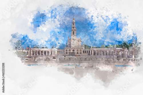Sanctuary of Fatima, Portugal, digital watercolor illustration
 photo