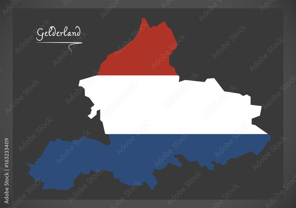 Gelderland Netherlands map with Dutch national flag illustration