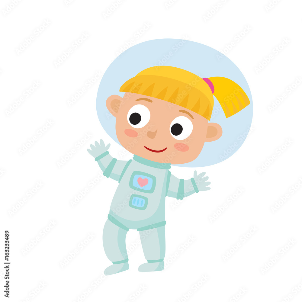 Standing astronaut kid isolated on white background. Cartoon pre Standing astronaut kid isolated on white background. Cartoon pre