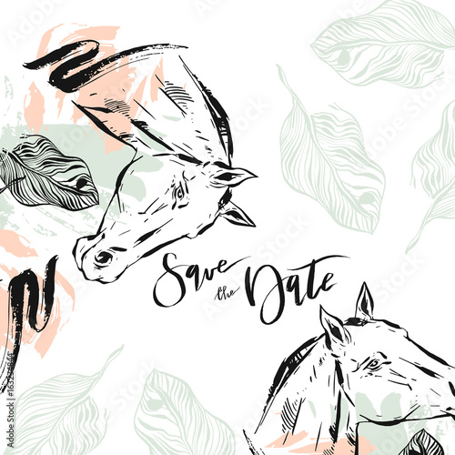 Hand drawn vector abstract modern boho tropical minimalistic save the date card