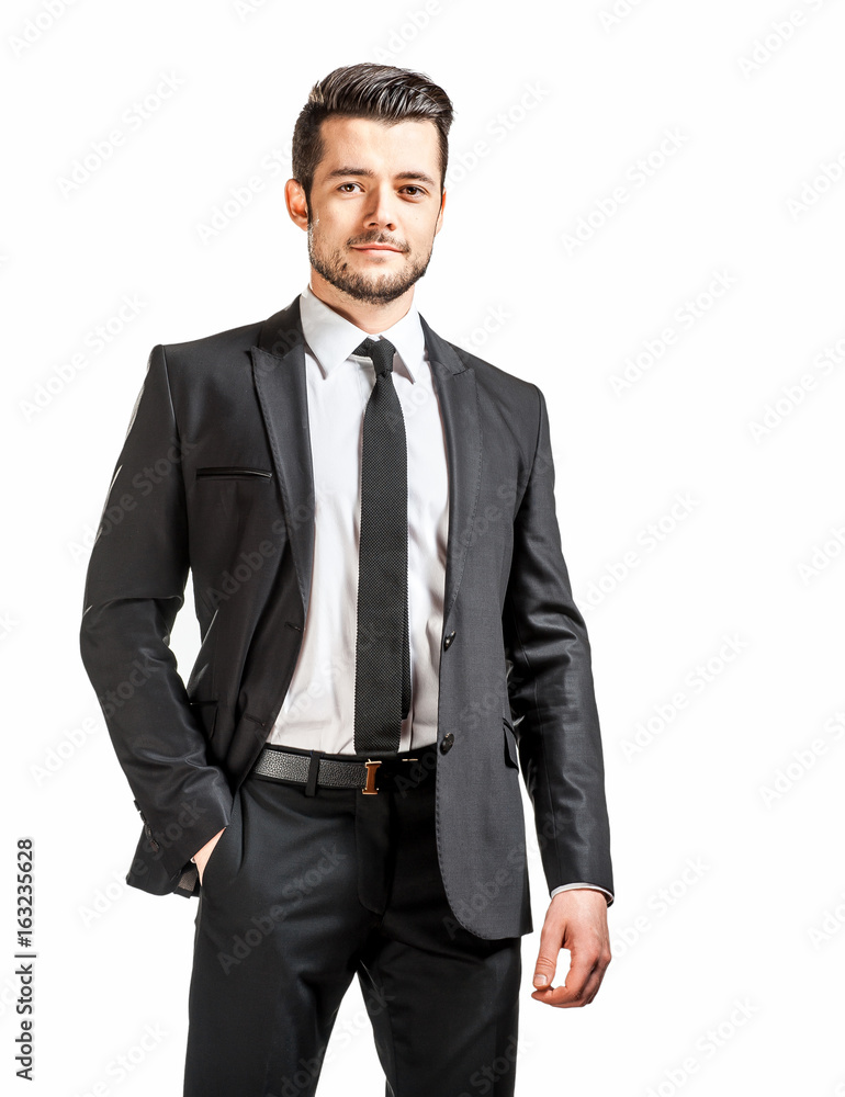 portrait of confident handsome man in black suit with bowtie portrait of confident handsome man in black suit with bowtie