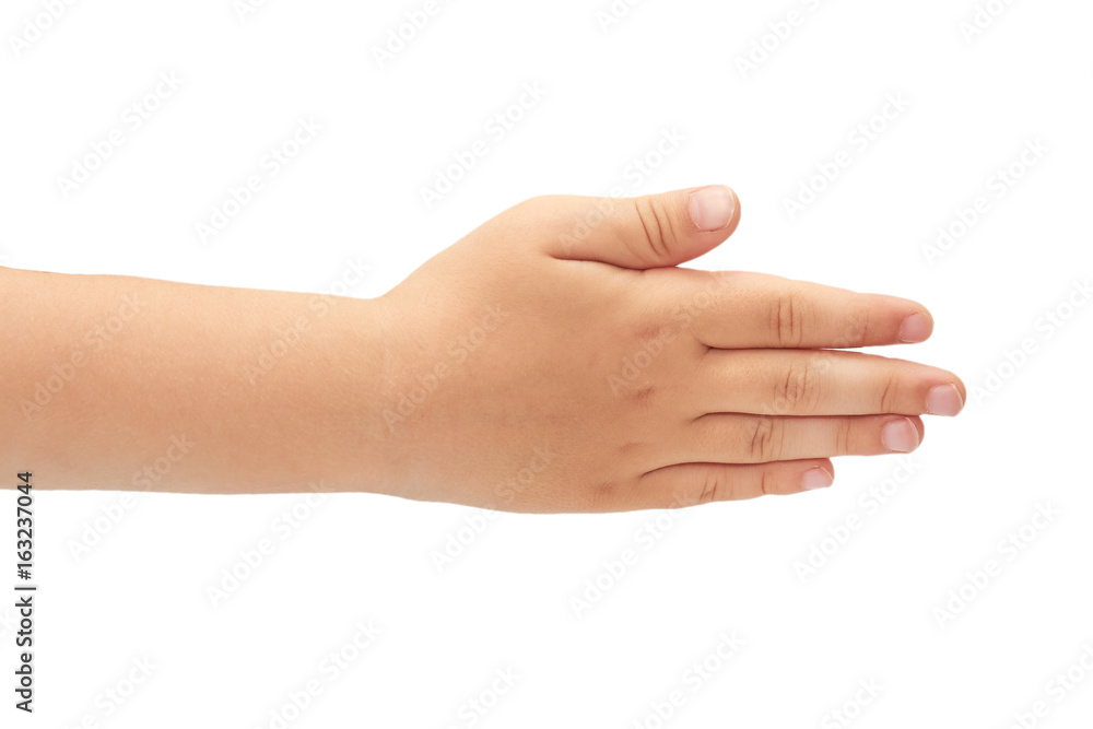 hand of kids hand gesture of greeting. Isolated on white background hand of kids hand gesture of greeting. Isolated on white background