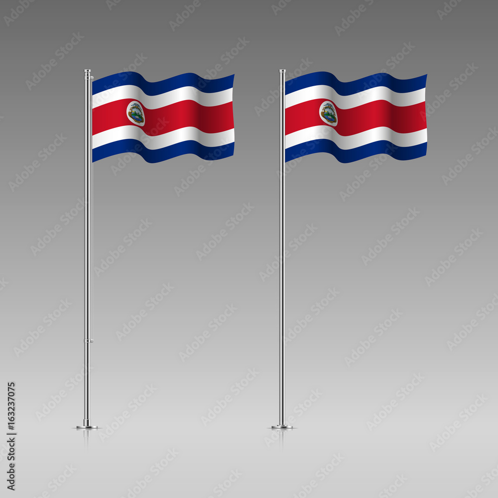 Costa Rica flag on the flagpole. Official colors and proportion correctly. High detailed vector illustration. 3d and isometry. EPS10 Costa Rica flag on the flagpole. Official colors and proportion correctly. High detailed vector illustration. 3d and isometry. EPS10