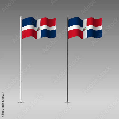 Dominican Republic flag on the flagpole. Official colors and proportion correctly. High detailed vector illustration. 3d and isometry. EPS10
