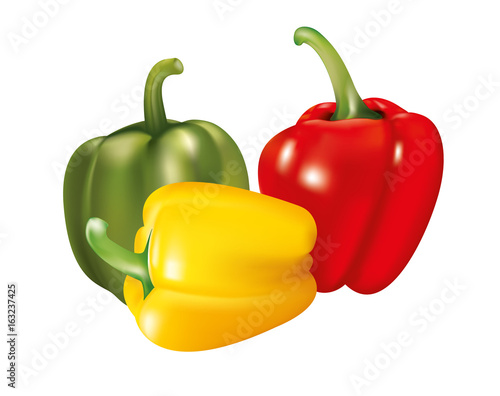 Mixed green red and yellow peppers