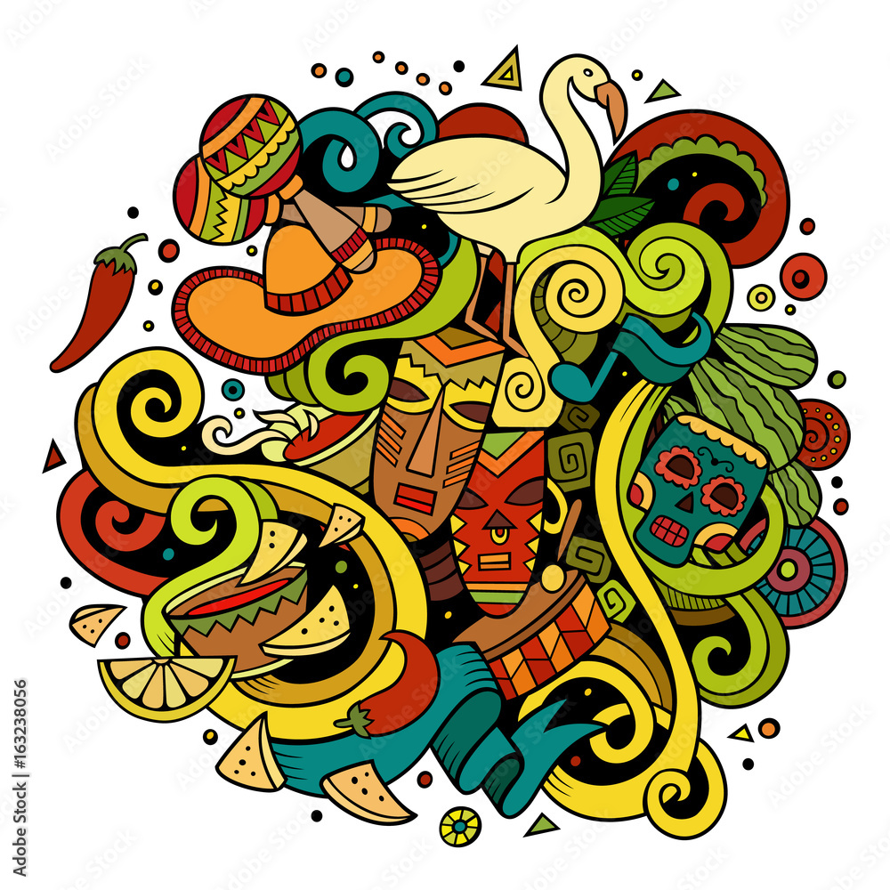 Cartoon hand-drawn doodles Latin American illustration Cartoon hand-drawn doodles Latin American illustration