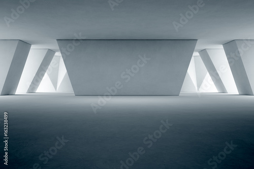 Abstract interior design of modern showroom with empty floor and concrete wall background - 3d rendering