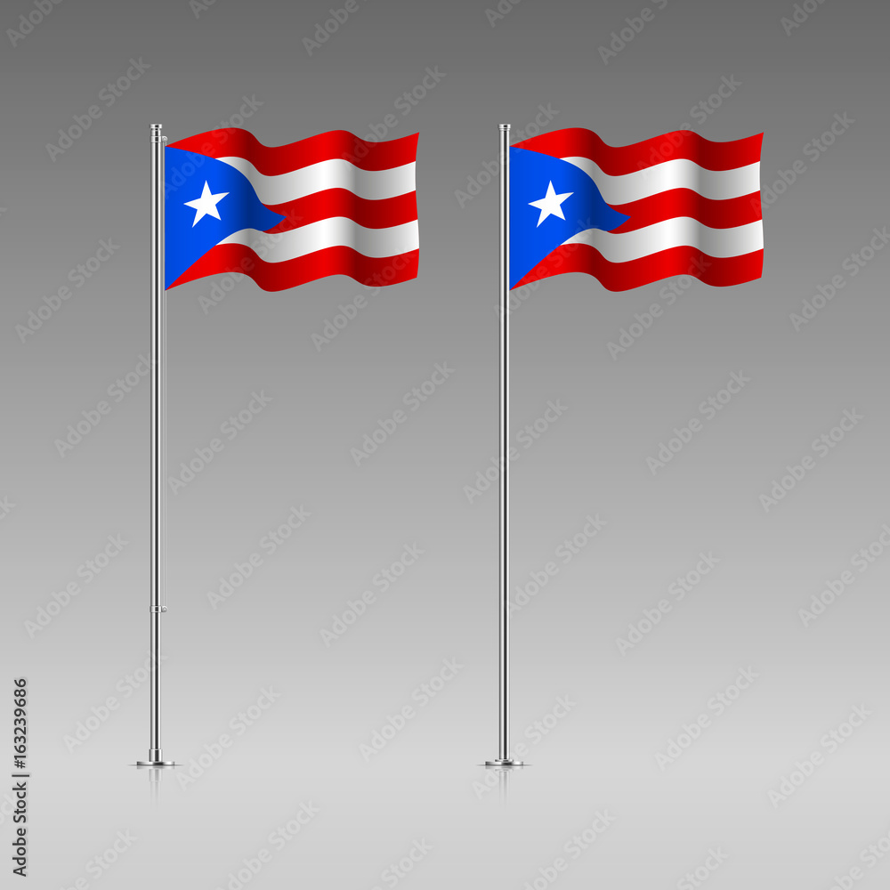 Fototapeta premium Puerto Rico flag on the flagpole. Official colors and proportion correctly. High detailed vector illustration. 3d and isometry. EPS10