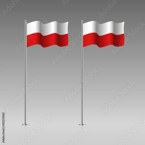 Poland flag on the flagpole. Official colors and proportion correctly. High detailed vector illustration. 3d and isometry. EPS10