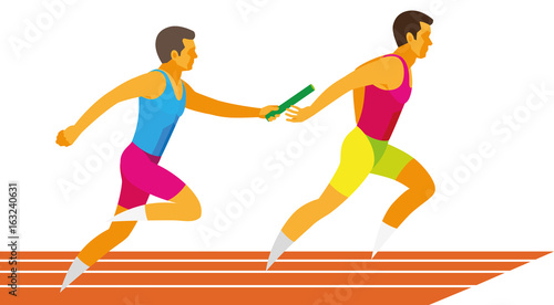 Two young sprinters participate in the track-and-field relay race