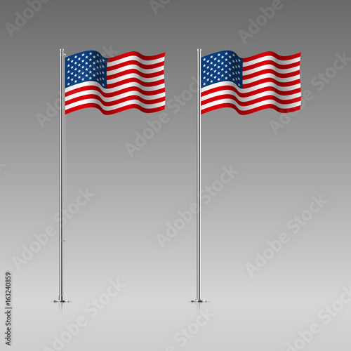 USA flag on the flagpole. United States Of America flag. Official colors and proportion correctly. High detailed vector illustration. 3d and isometry. EPS10