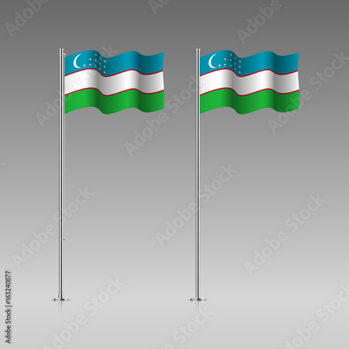 Uzbekistan flag on the flagpole. Official colors and proportion correctly. High detailed vector illustration. 3d and isometry. EPS10