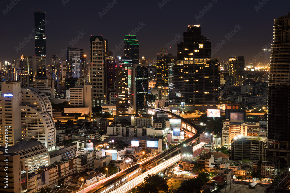 aerial view of city scape in bangkok Thailand at night