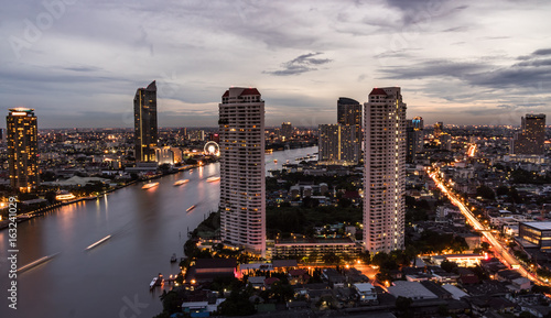 Photography aerial view of city scape in bangkok Thailand at night