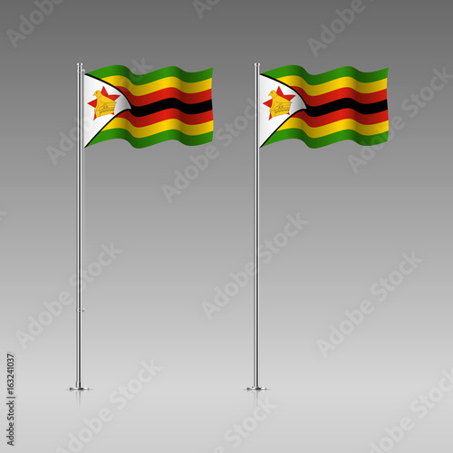 Zimbabwe flag on the flagpole. Official colors and proportion correctly. High detailed vector illustration. 3d and isometry. EPS10