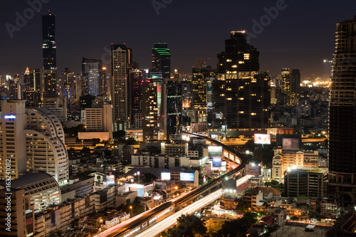 aerial view of city scape in bangkok Thailand at night