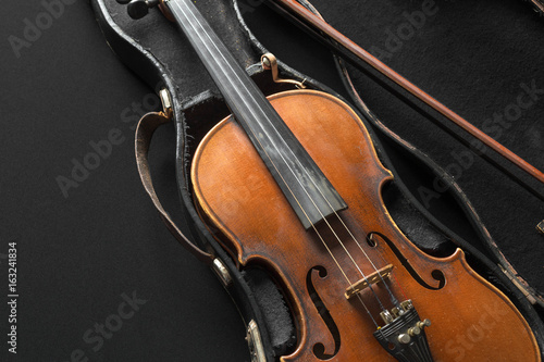 Old violin on a black background