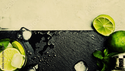 Mojito cocktail, old toned image, top view photo