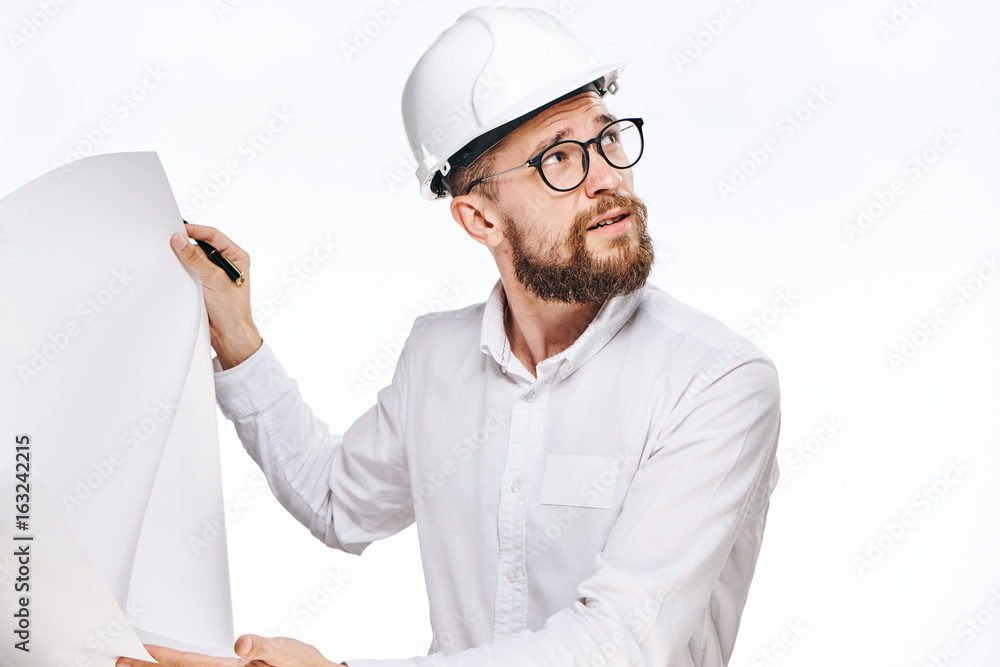 Engineer with a beard on a white isolated background Engineer with a beard on a white isolated background
