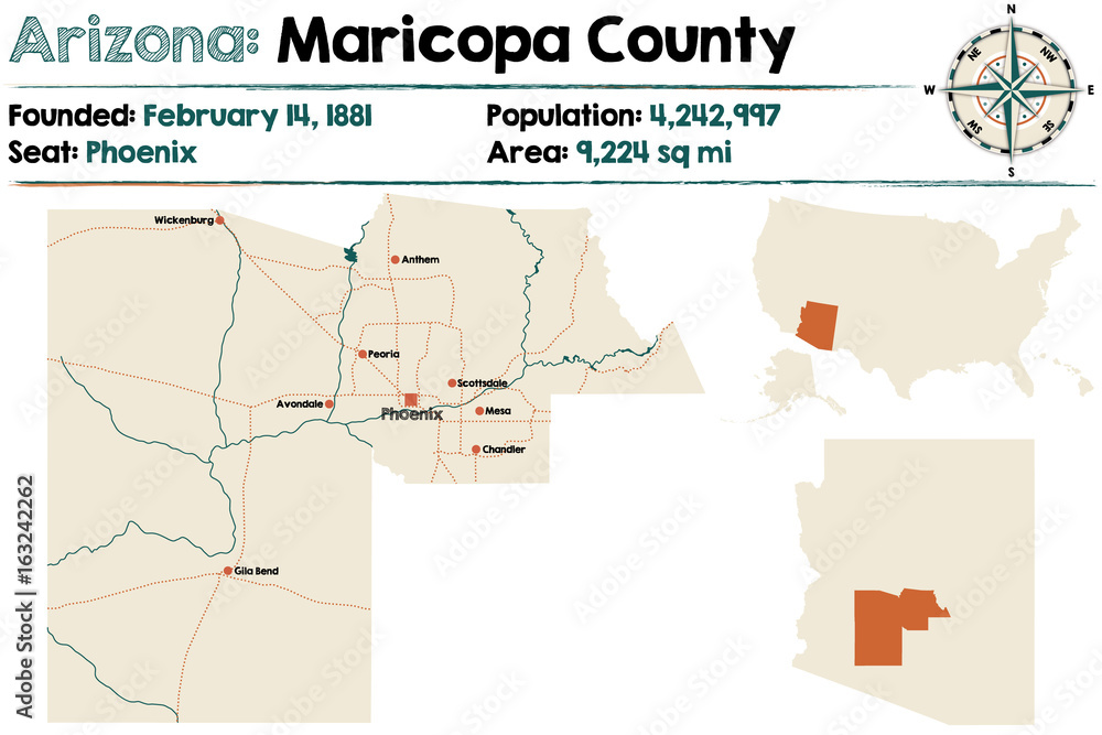 Large and detailed map of Maricopa county in Arizona.