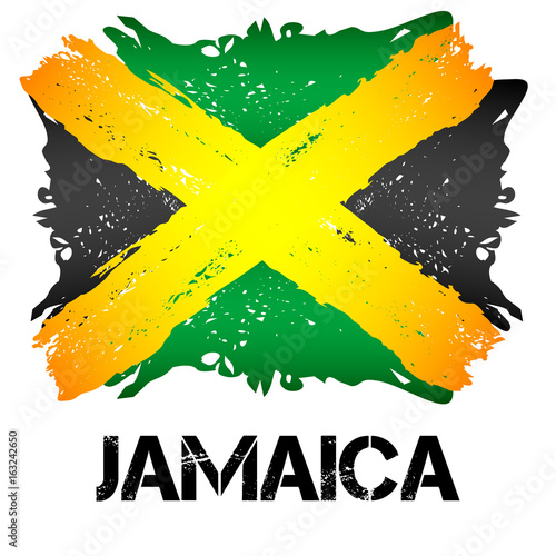 Flag of Jamaica from brush strokes in grunge style isolated on white background. Independent state in North America within Commonwealth headed by Great Britain. Vector illustration