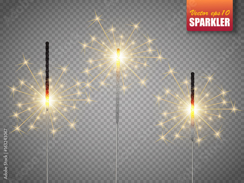 Festive Christmas sparkler set isolated on transparent background. Vector eps10