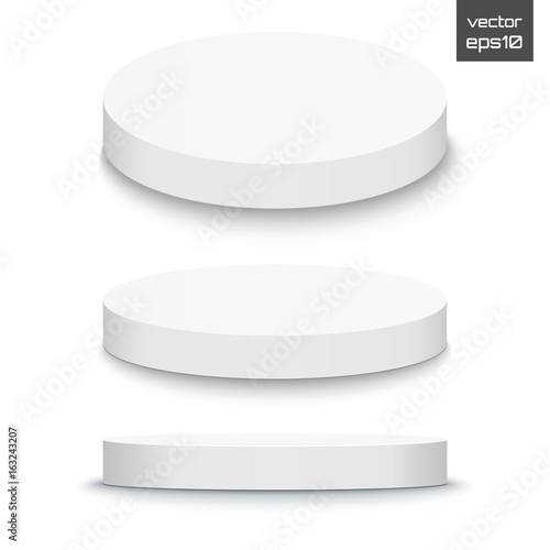 Round stage podium isolated on white background. 3d Pedestal. Vector