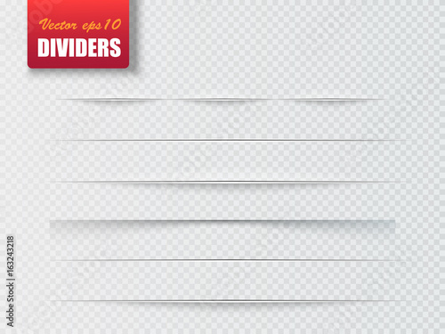 Dividers isolated on transparent background. Shadow dividers. Vector
