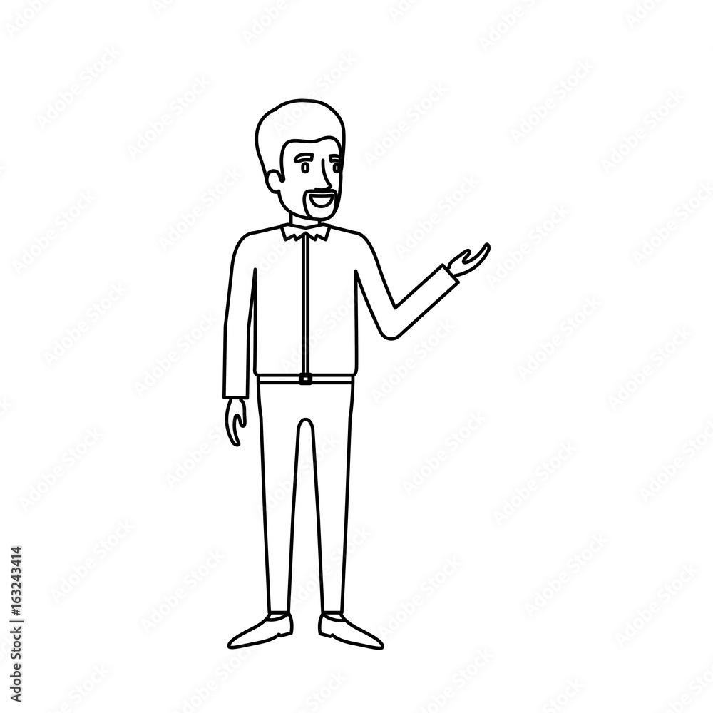 monochrome silhouette of man standing in casual clothes with van dyke beard vector illustration