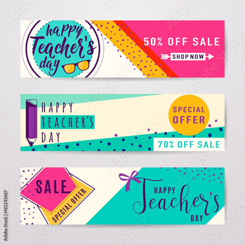 Vector illustration of color happy teachers day sale inscription design template
