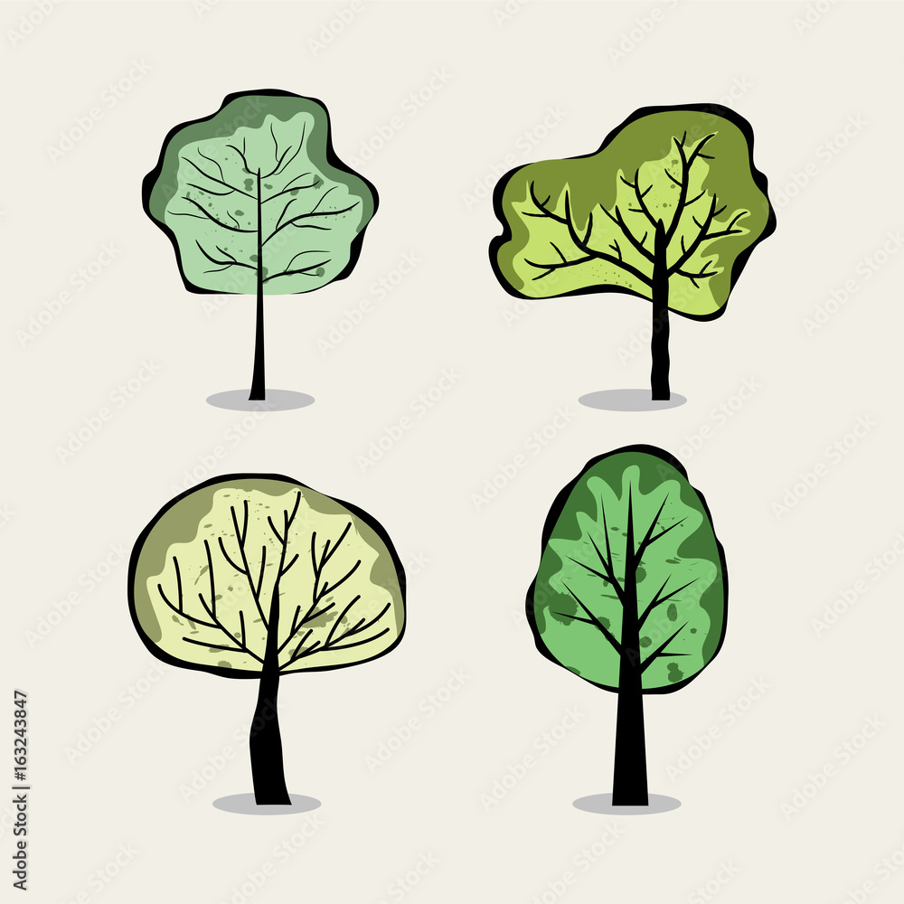 Obraz Set of four trees in abstract style