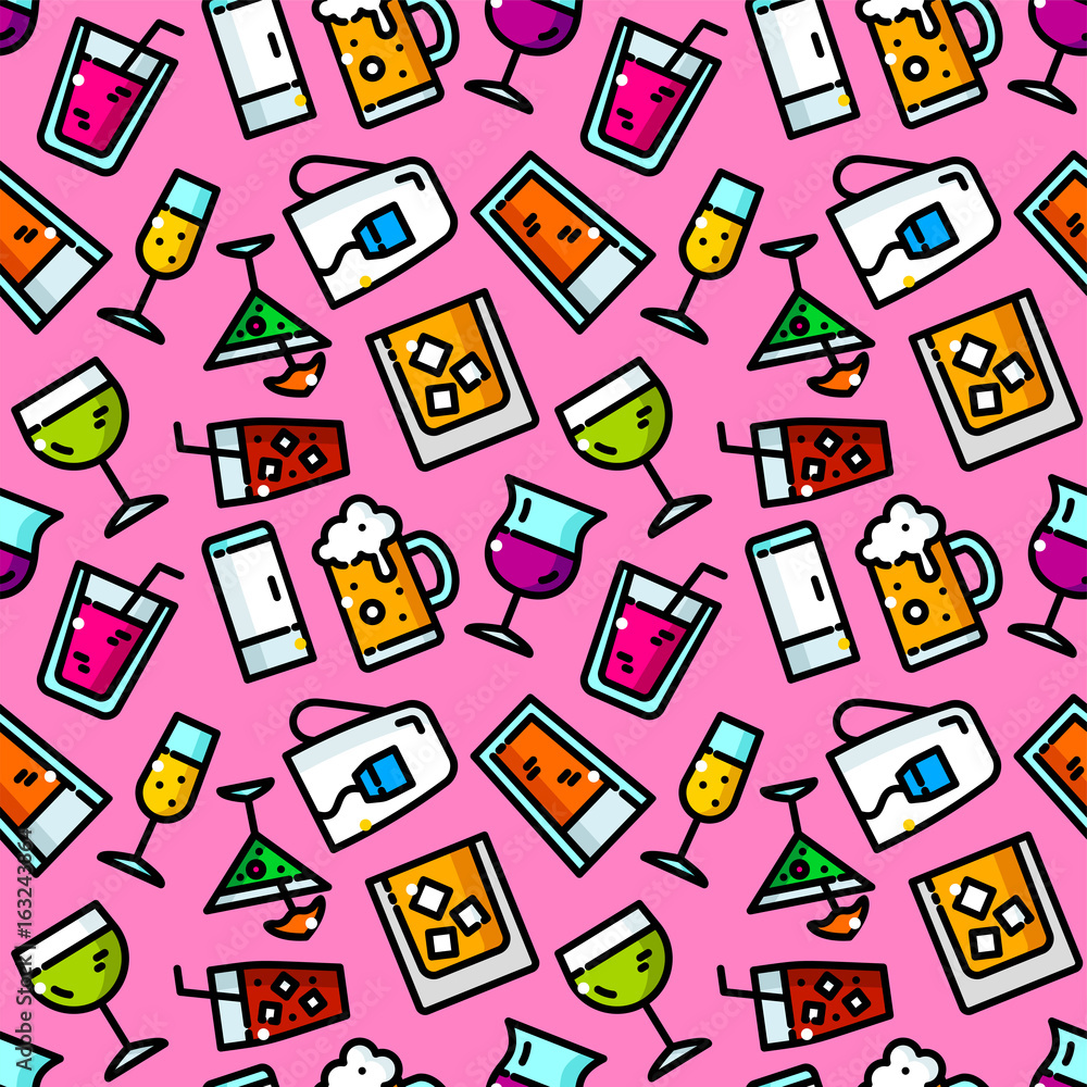 Beverages seamless pattern vector illustration