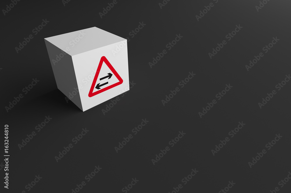 3D RENDERING OF ROAD SIGN ON WHITE BLOCK WITH GREY BACKGROUND 3D RENDERING OF ROAD SIGN ON WHITE BLOCK WITH GREY BACKGROUND