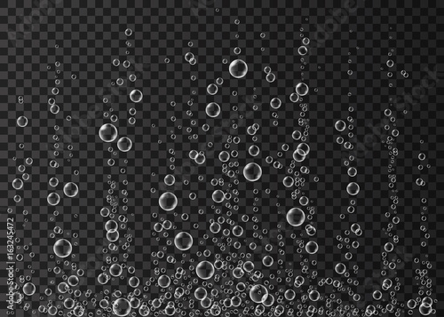 Underwater fizzing air bubbles on transparent  background.