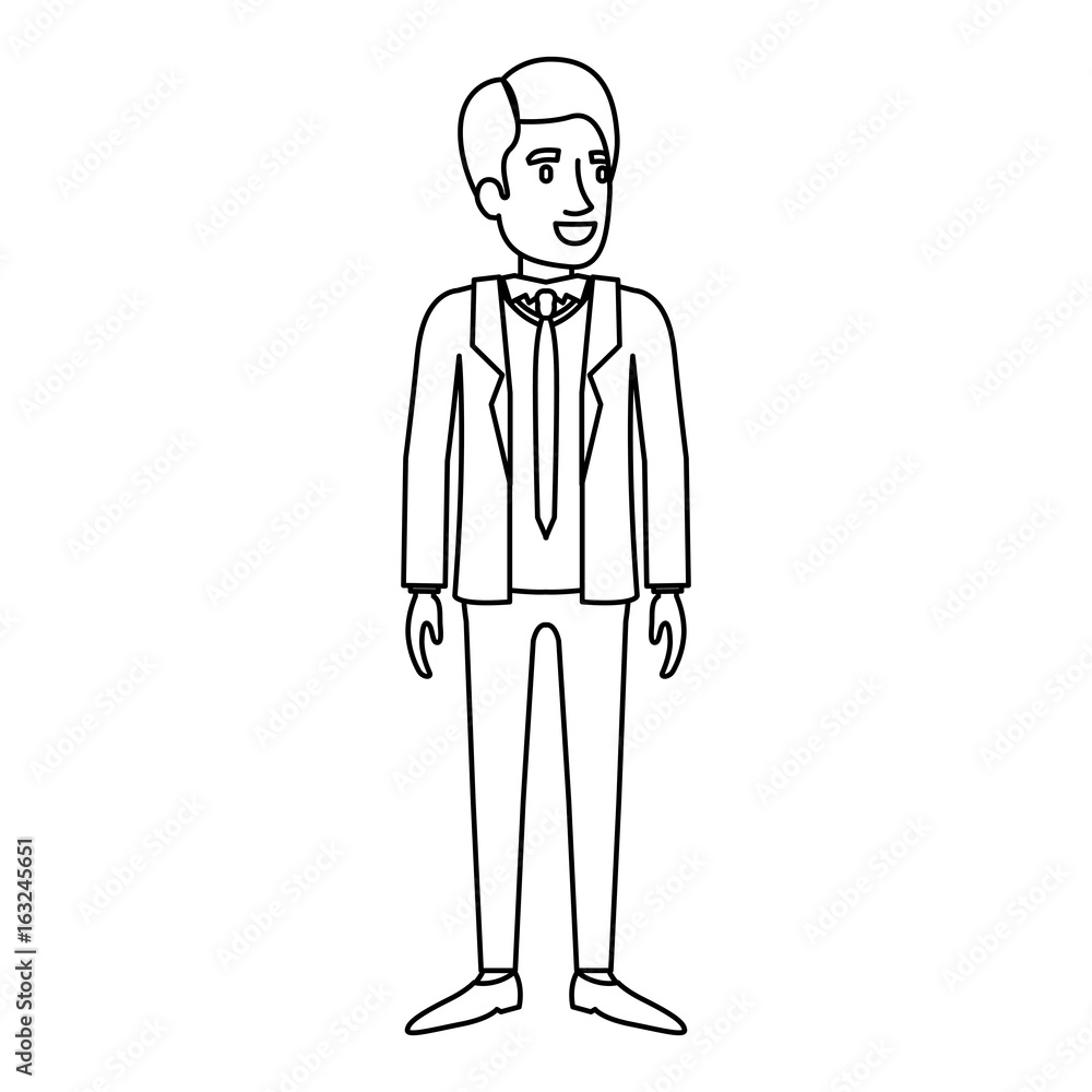 monochrome silhouette of man stand with formal suit with tie vector illustration