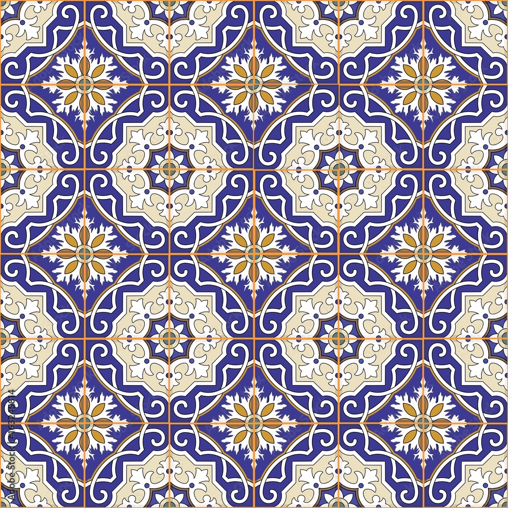 Gorgeous seamless patchwork pattern from colorful Moroccan tiles
