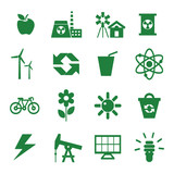 Digital vector green ecology icons with drawn simple line art info graphic, presentation with recycle, production and alternative energy elements around promo template, flat style