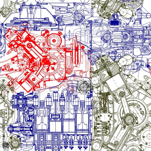 Creative  seamless pattern made up of drawings  old motors