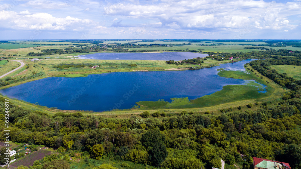 Top viev of pond in central region in Russia