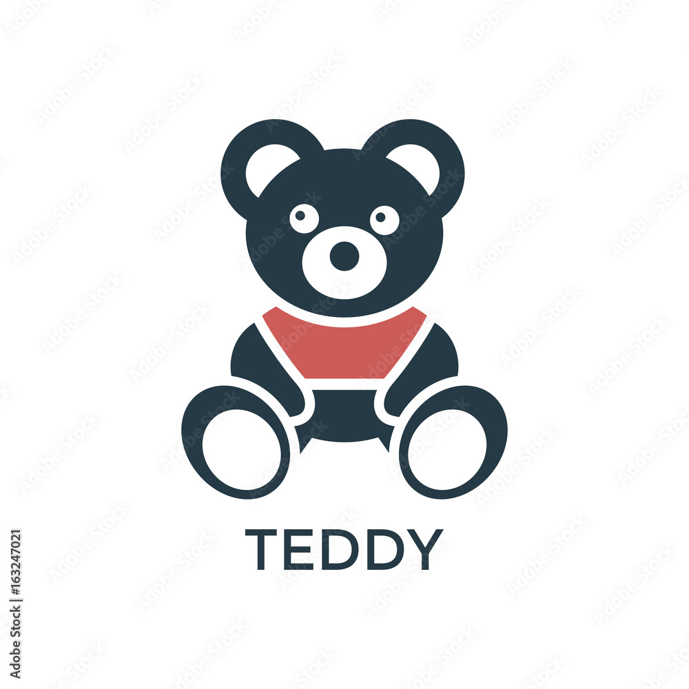 Digital vector black red big teddy bear children toy icons with drawn simple line art info graphic, promo template, flat Digital vector black red big teddy bear children toy icons with drawn simple line art info graphic, promo template, flat