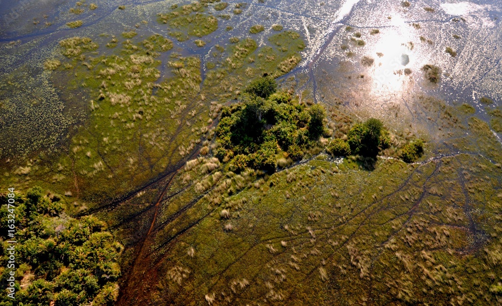 Luftbild von den Okavango-Delta-Sümpfen, dem weltgrössten Binnendelta in Botswana