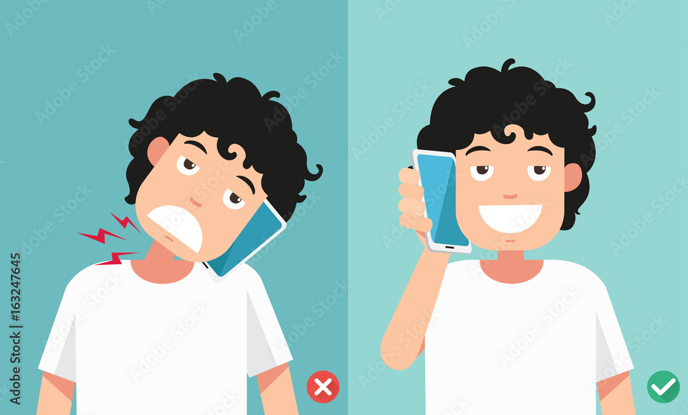 Wrong and correct positions for talking via smart phone illustration Wrong and correct positions for talking via smart phone illustration